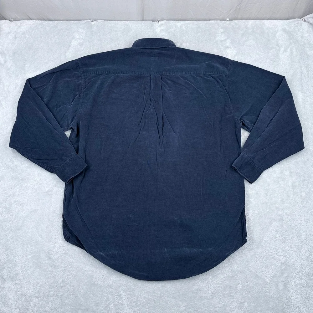 Banana Republic Safari Corduroy Button Shirt Mens Large Navy Blue Long Sleeve
